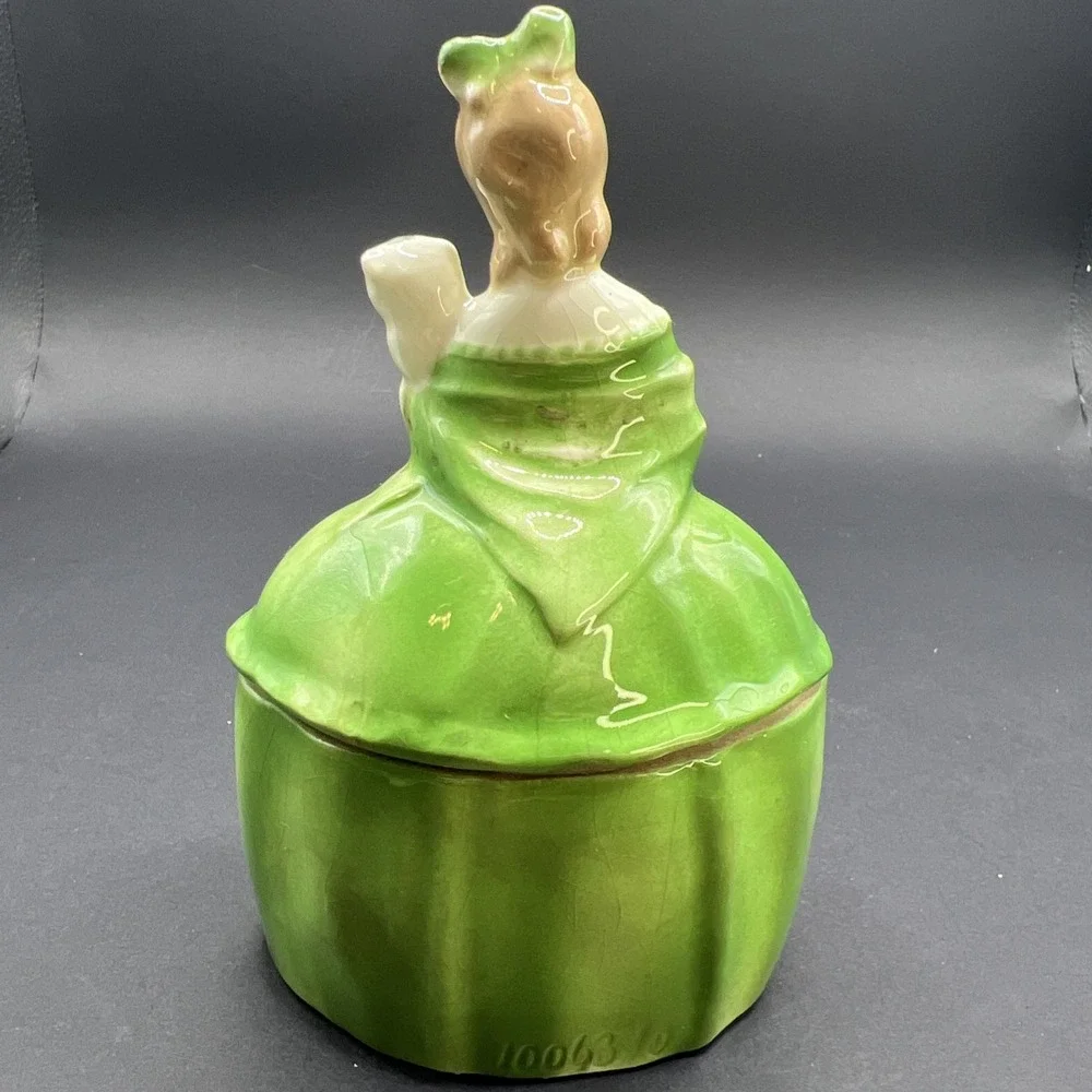 Art Deco Porcelain Half Doll Dresser Box Powder Jar Coronet Trademarked Germany